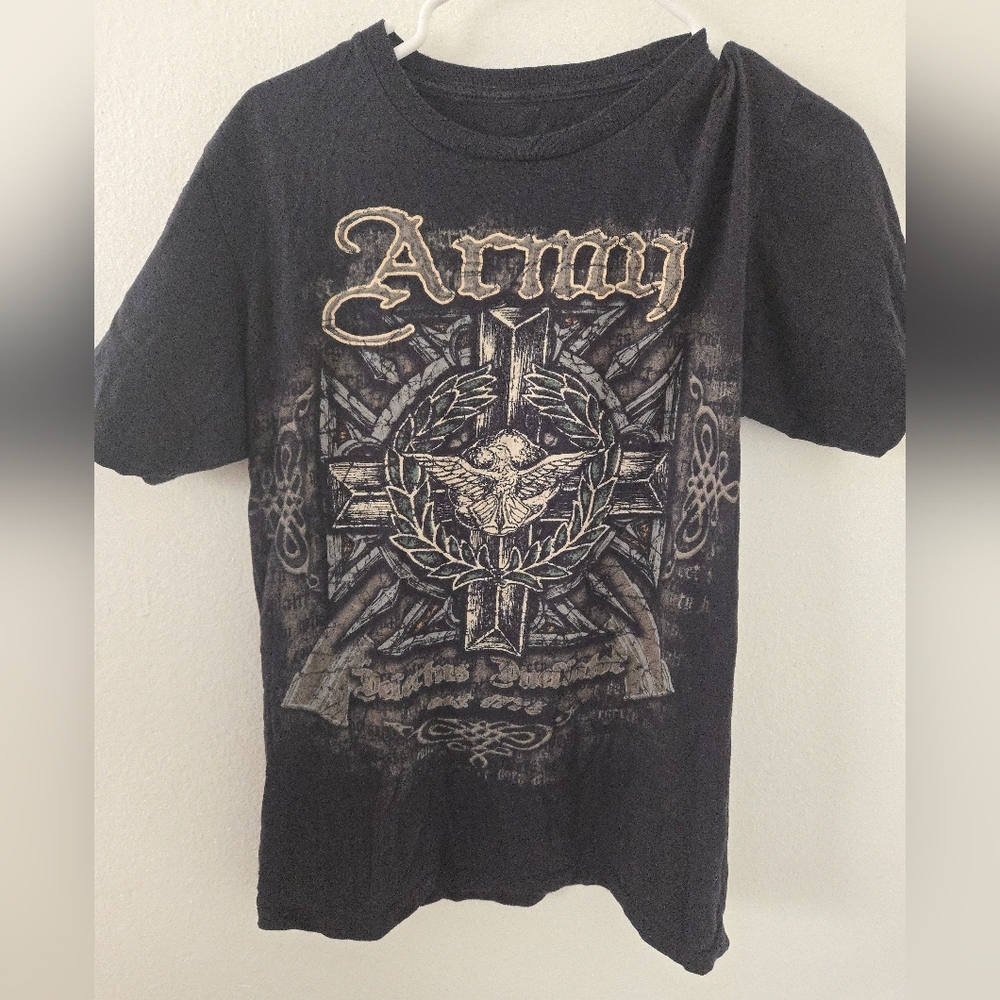 APP Prime Army Black Cross Eagle T Shirt Mens Medium Grunge Affliction y2k style